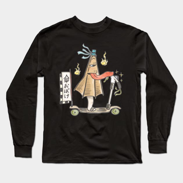 A cute Japanese folklore creature, Kasa Obake on an Old school Scooters Long Sleeve T-Shirt by OzzyMac